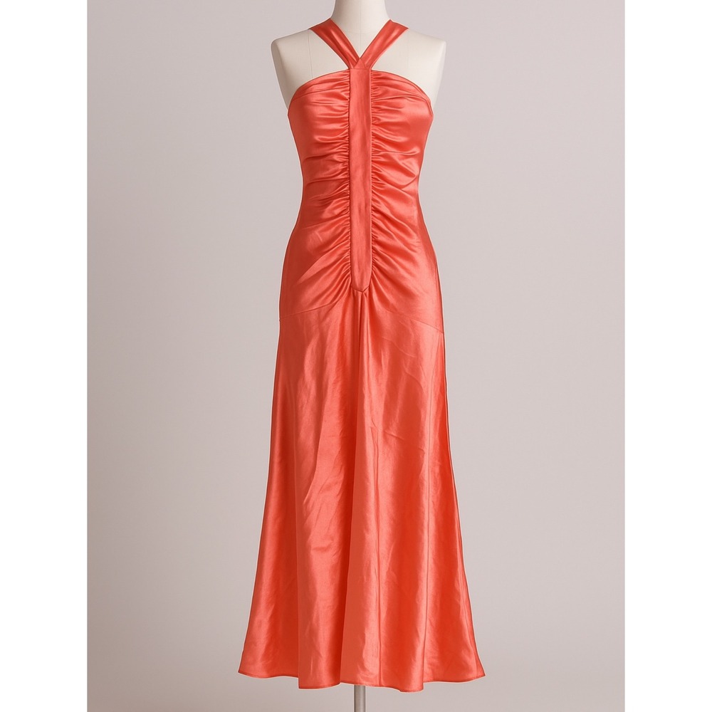 90s Vintage GUNNESAX sz 3/4 Women Satin Pink Halter Occasion Dress Evening Party